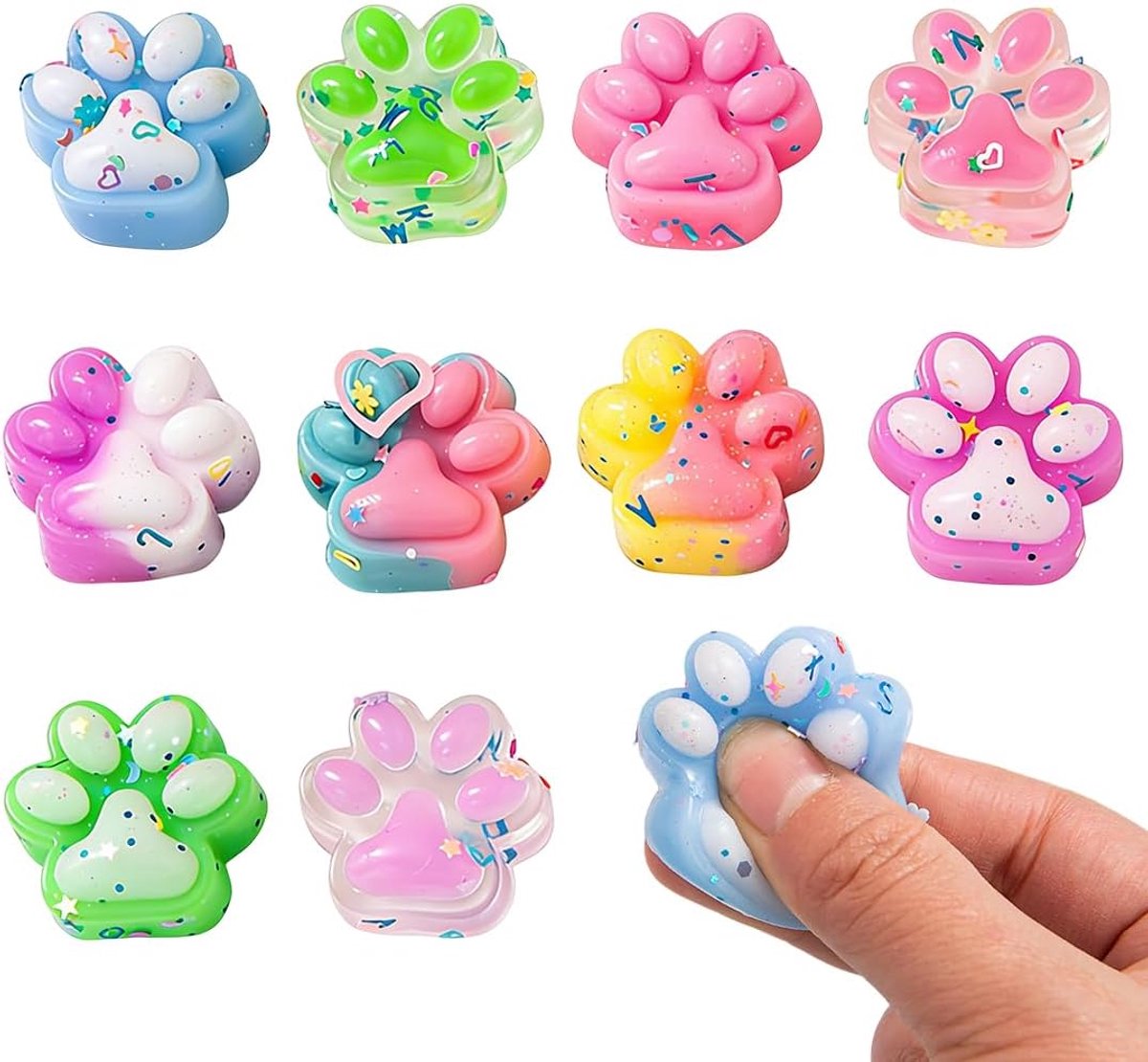Set van 10 mini squishy kattenpoot design – zachte sensorische speeltjes – anti-stress voor kinderen en volwassenen, willekeurige kleur (3 cm)