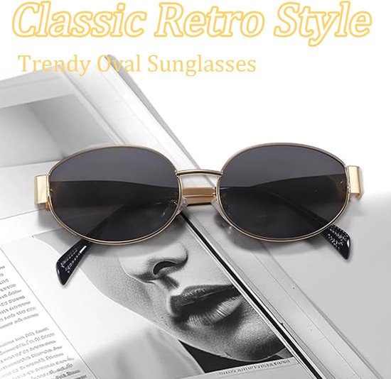 Retro zonnebril dames heren ovaal metaal trendy Classic UV400 bescherming zonnebril, dames zonnebril, 1 stuk — afbeelding 5