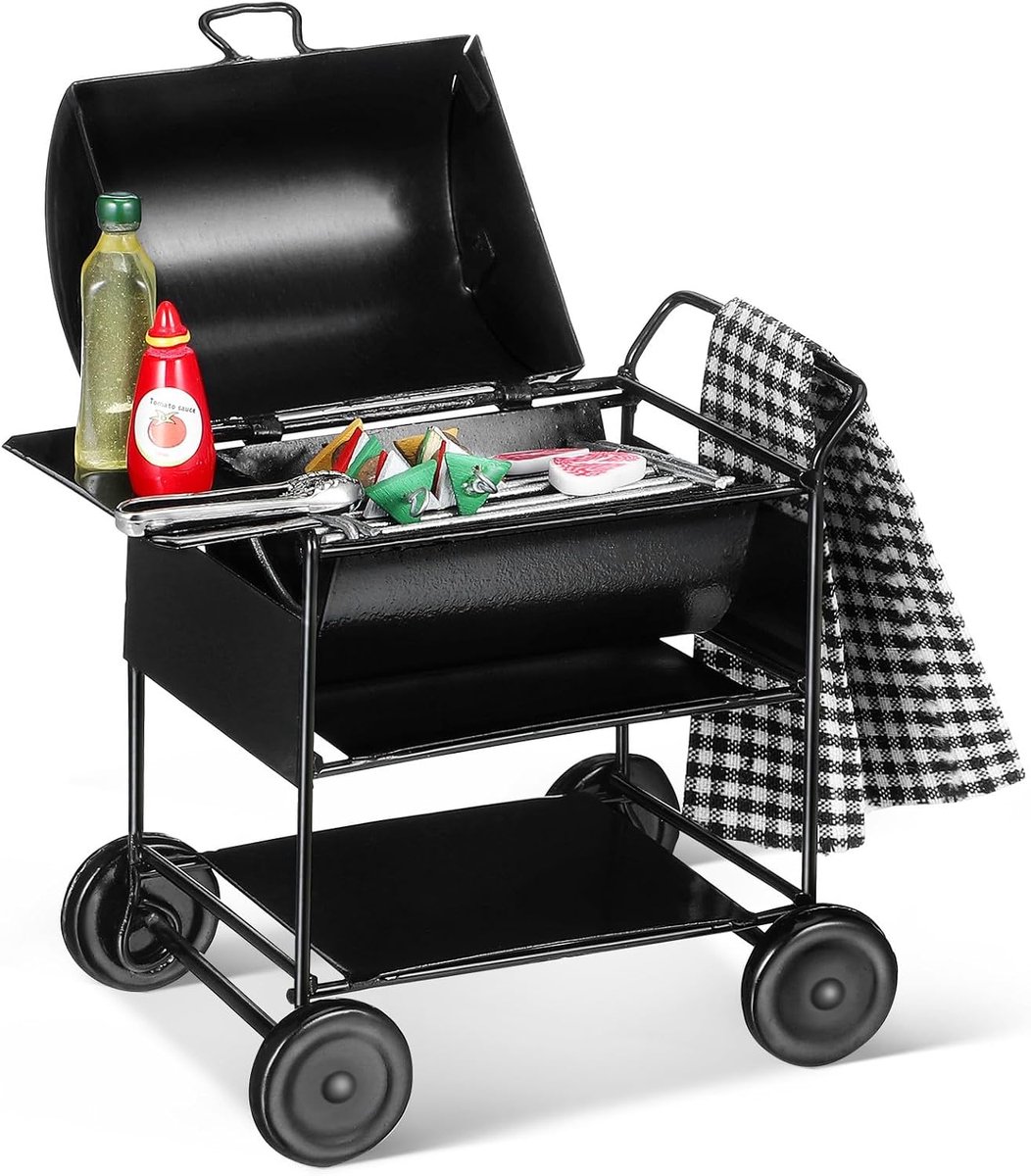 Jojofuny Poppenhuis miniatuurgrillset, BBQ-grillmodel-accessoires voor poppenhuizen op schaal 1:6 en 1:12, decoratie voor de mini-keuken binnenshuis