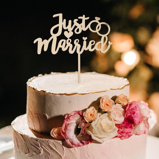 Just Married Decoratieve Taarttopper, Houten Taartdecoratie, Bruiloft, Just Married, Bruiloftstaart, Decoratie, Taartsteker, Bruiloft, Taarttopper, Bruiloftsdecoratie, Taart Voor 1 Stuk — afbeelding 3
