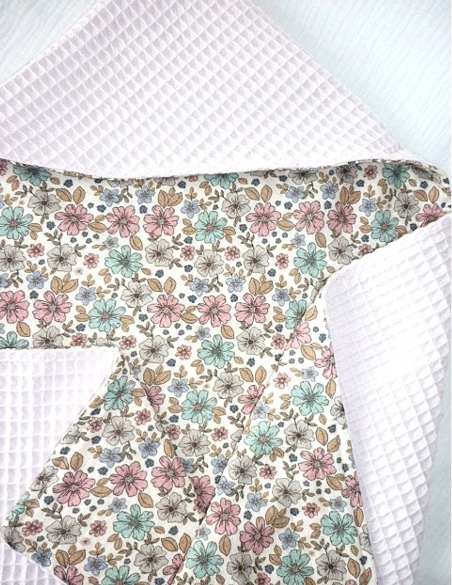 Oogappel Retro Bloemetjes Wafel en Cottonsoft Wikkeldeken Wikkeldoek Omslagdoek Baby Lichtroze 75x75 cm-Roze