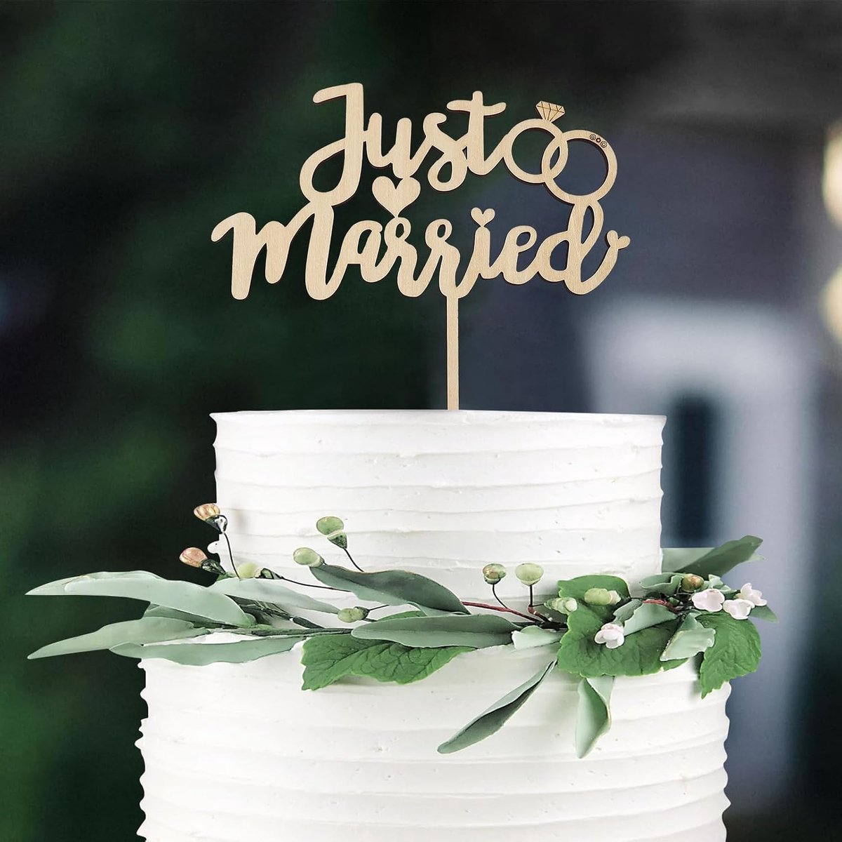 Just Married Decoratieve Taarttopper, Houten Taartdecoratie, Bruiloft, Just Married, Bruiloftstaart, Decoratie, Taartsteker, Bruiloft, Taarttopper, Bruiloftsdecoratie, Taart Voor 1 Stuk