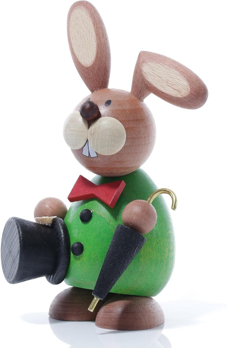 Paashaas Houten Figuur - Paasdecoratie Konijn - Huis Aankleden - Handgemaakt Ore Mountains - 6x12cm - Houtkleur