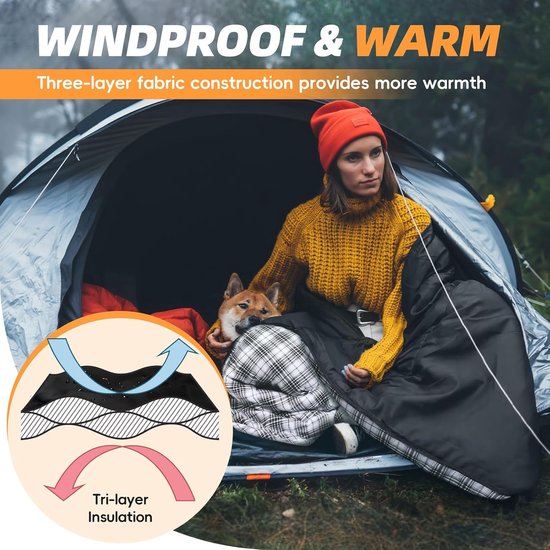 Flanellen Slaapzak - Rechthoekige Slaapzak - Kamperen en Reizen - Extra Breed en Warm - XL 90x230cm - Zwart — afbeelding 5