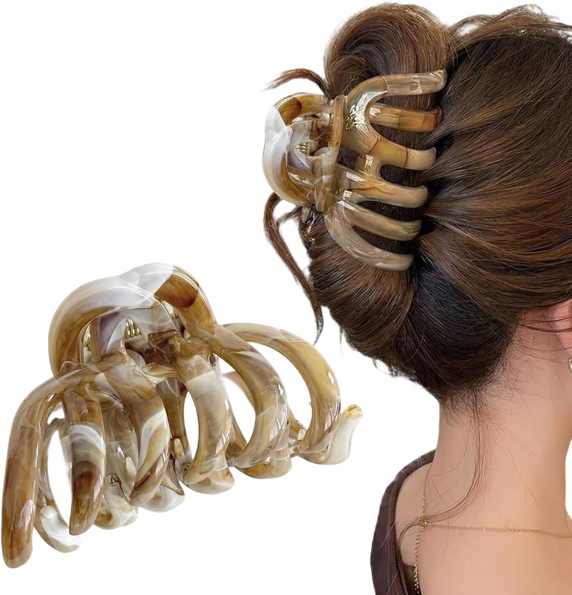 Clip Vintage, haarspeld groot, 9 cm haarspelden voor dames, haarclips, trendy look, gezond haar voor dun dik haar, haarstyling-accessoires voor vrouwen en meisjes (koffiebruin)