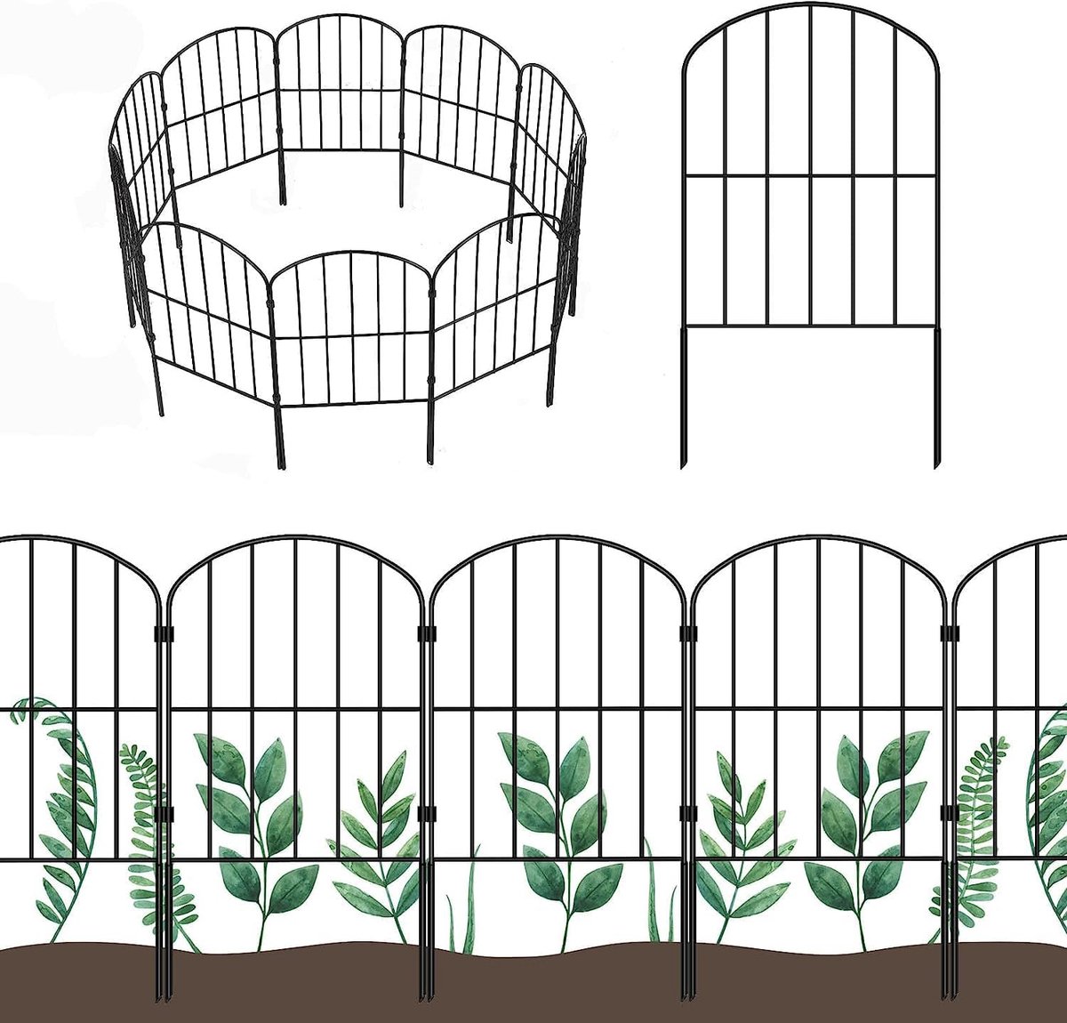Decoratieve metalen tuinhek, steekhek voor honden, set van 10 vijverhekken, 330 x 61 cm, tuinhek, bloemperkomranding, mooie decoratieve omheining, voor bloembedden, bomen, dierenbarrière