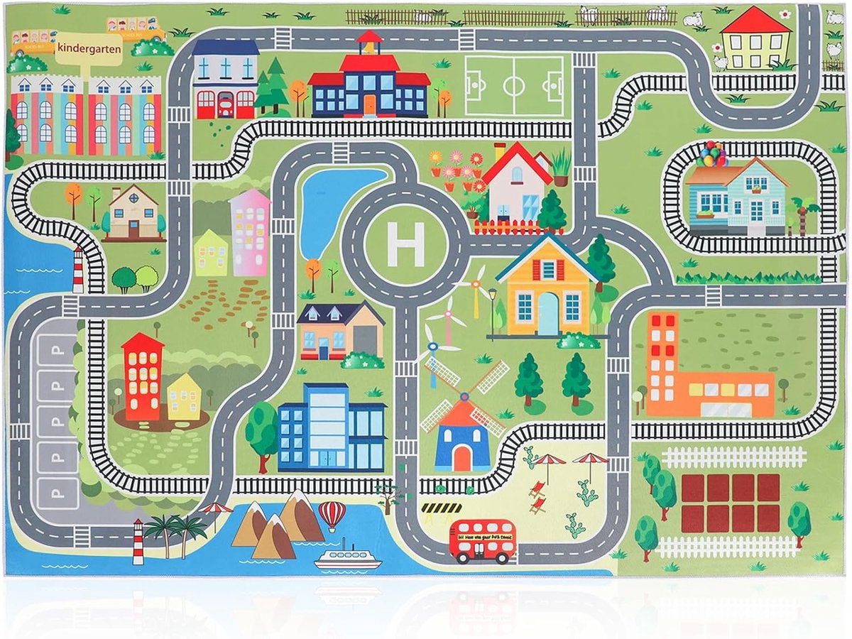 Speeltapijt met straten en huizen, 120 x 160 cm, antislip, tapijt voor jongens en meisjes, autotapijt voor slaapkamer, speelkamer, klaslokaal (A)
