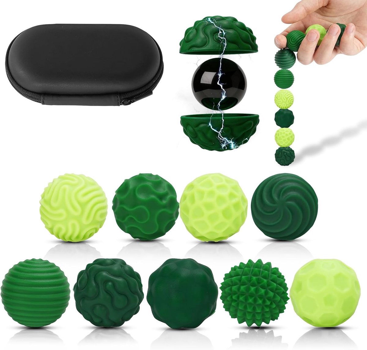 9 stuks siliconen ballen, magnetisch, tegen stress, groen, klein | Anti-stress-bal, stil, bureau, kantoor, magnetische ballen, sensorisch speelgoed ter verlichting van angst