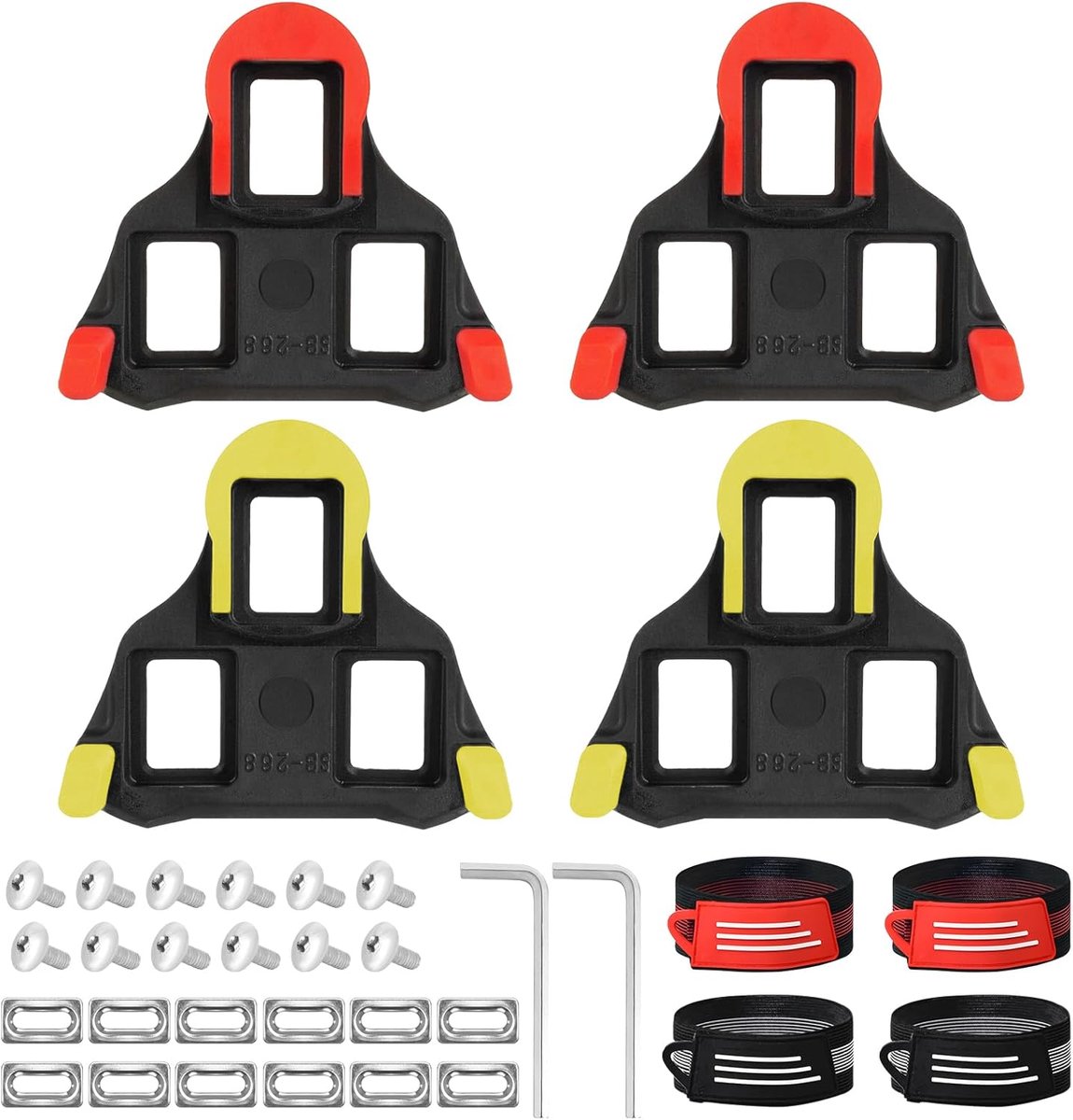 4 stuks fietsschoenen Cleats met beenriemen, racefiets pedaalplaten, compatibel met SPD Shimano, fietspedaal Cleats voor Shimano, rood/geel