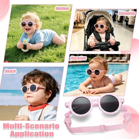 Baby Zonnebril - Kinderzonnebril Gepolariseerd - Bescherming Tegen Zon - UV400 Gecertificeerd - 0-36 Maanden - Roze Geruit — afbeelding 3