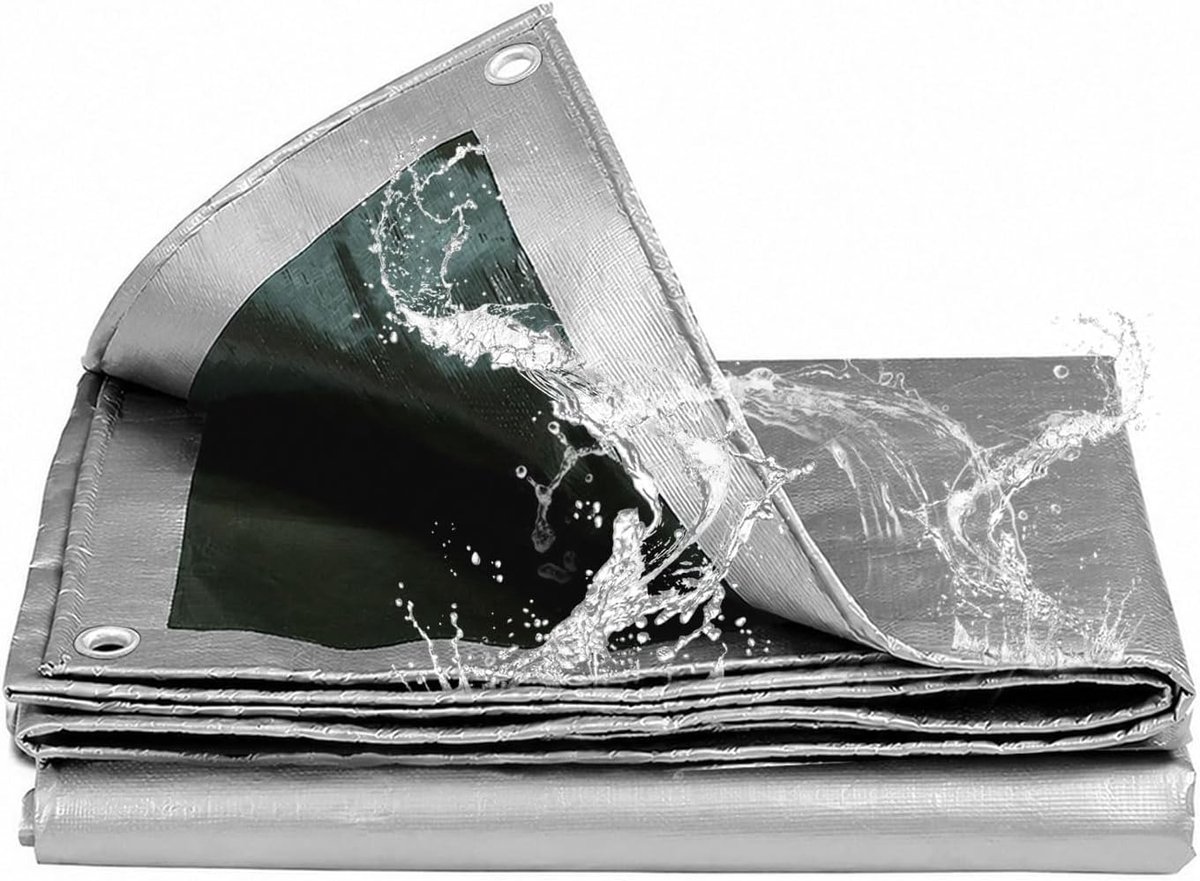Afdekzeil met ingestanste ringen, waterdicht, polyethyleen, multifunctionele afdekking, uv-stabiel, scheurvast, voor tuinmeubelen, hout, zwembad, trampoline, auto, vrachtwagen (2 x 3 m)
