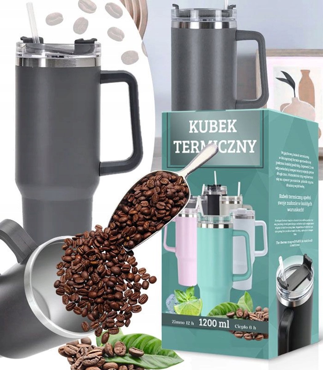 RVS Thermosbeker XXL 1200 ml met Rietje - Ideaal voor Onderweg