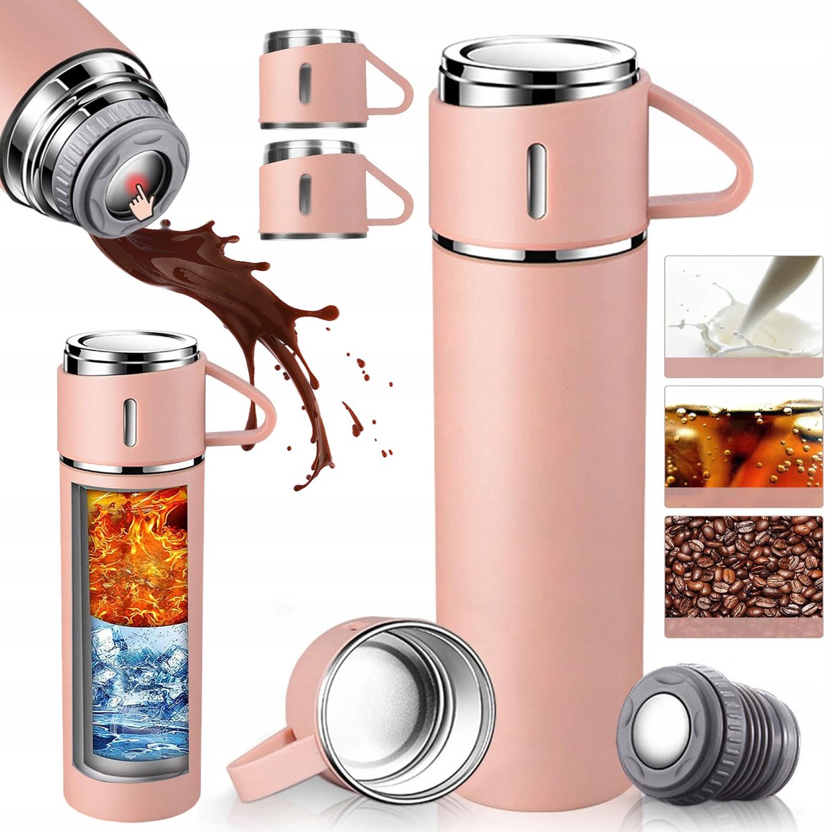 RVS Thermosfles 500ml - Houdt Drankjes 12u Warm/Koud - Roze