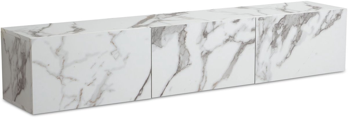 Ervesto Tv-meubel - Lowboard Hangend 160x30x30 Cm - Marmerlook Wit - Zwevend Tv-dressoir Met Vouwdeuren - Modern Tv-kastje Met Opbergruimte
