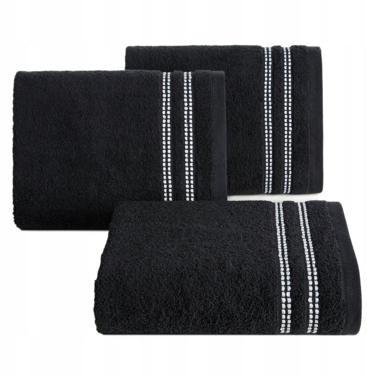 Zwarte Katoenen Badstof Handdoek met Decoratieve Rand 50x90 cm