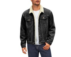 Heren jeansjack fleece denim trucker jas vintage vrije tijd overgangsjas warm pluizig winter outdoor jassen met knoopsluiting