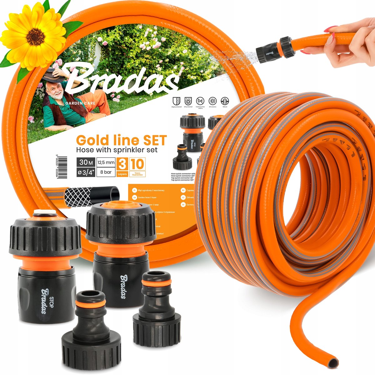 Tuinslang 3/4" 30m 3-laags Versterkt Flexibel PVC Oranje