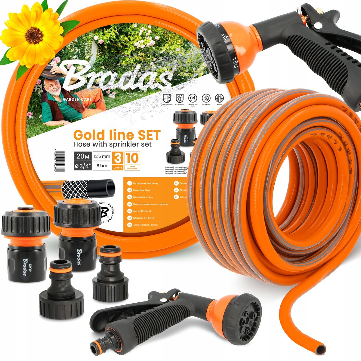 Tuinslang 20m 3/4" met 7-functie spuitpistool en koppeling