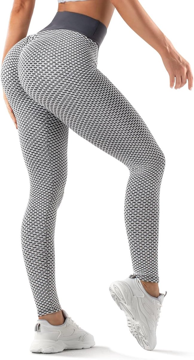Tok Dameslegging, hoge taille, billenlift, buikcontrole, gymlegging met kreukeleffect en honingraatpatroon voor work-out, hardlopen, yoga