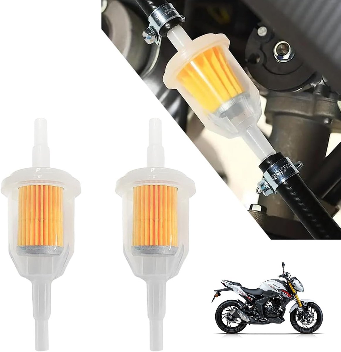 Brandstoffilters 6 mm / 8 mm, benzinefilter, universeel brandstoffilter, vloeistoffilter, hoogwaardig in-line brandstoffilter voor grasmaaier, auto, motorfiets, scooter, bromfiets