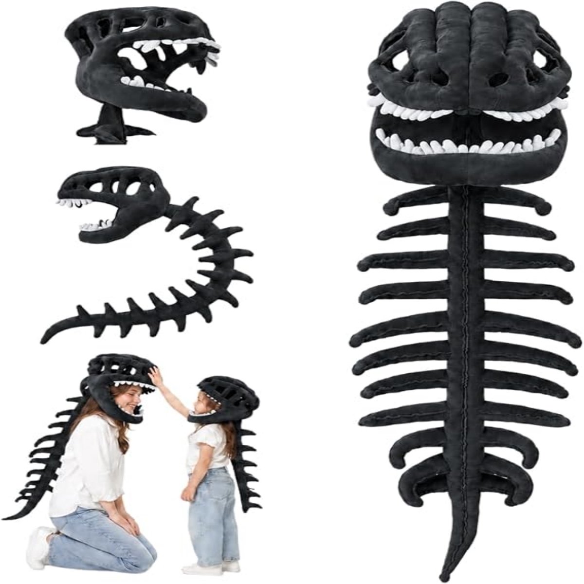 casalora - Dinosaur Skeleton Costume Set - 90cm - Dinosaur Skull Headpiece - Dinosaur Toy - Dinosaur Cosplay Costume - Halloween Costume - zwart