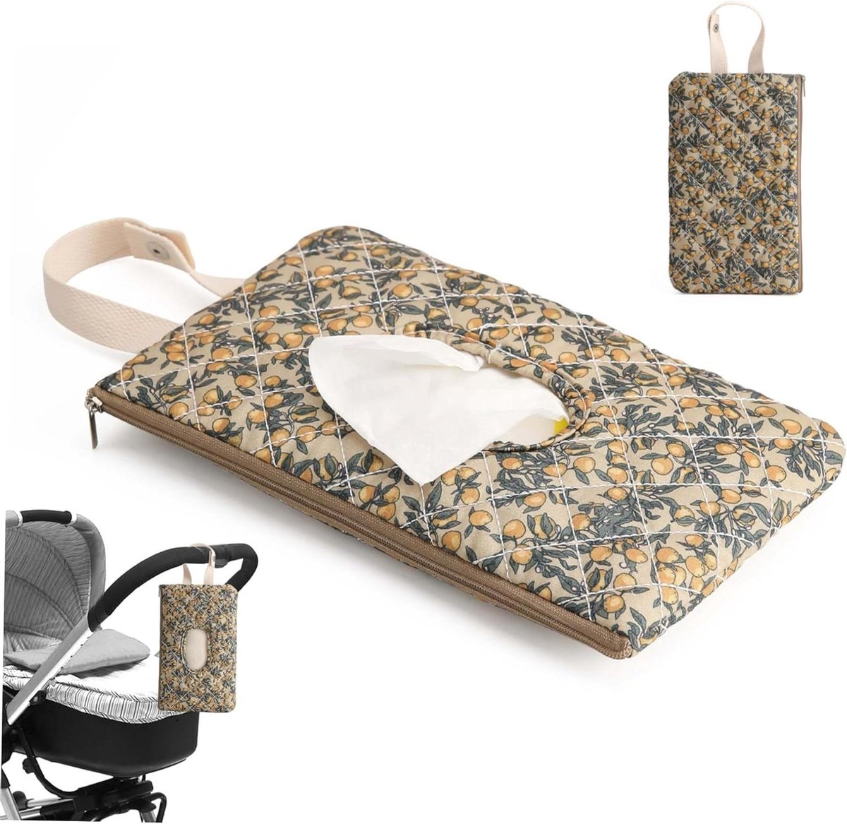 Babydoekjes Houder - Luier Zakje - Baby Essentials Organiseren - Bloemenpatroon - 26 x 15 cm - Groen