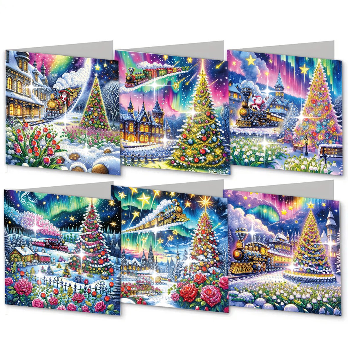 6 Stuks Diamond Painting Kerstkaarten - 15x15cm DIY Kerstkaarten Met Enveloppen - Kerstman Winter Thema Handgemaakte Wenskaarten - Complete Set Met Kleurrijke Diamanten Pen Wax En Bakje - Creatieve Hobby Voor Volwassenen Familie En Vrienden