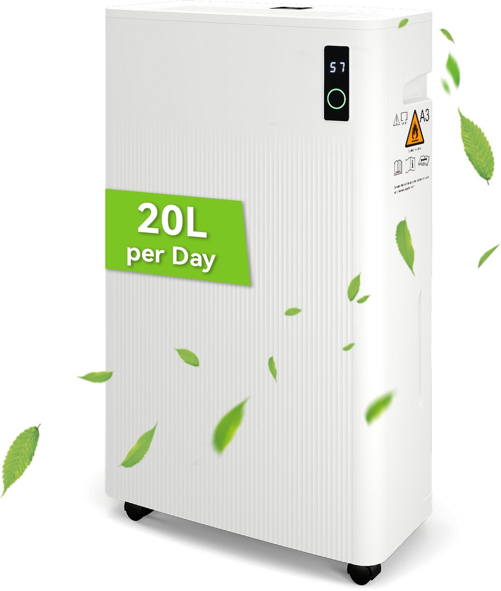 Puluomis - Luchtontvochtiger - Ontvochtigt tot 20 liter per dag - Dehumidifier - Vochtvreters voor in huis - Wasdroogfunctie - Geschikt voor huis, slaapkamer, badkamer, woonkamer en kelder - Wit