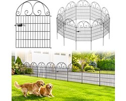 Tuinhek Metaal - Hondenhek, Dierenhek en Tuinomheining 12-Delig, 11 Panelen + 1 Poort, 68x135 cm, Decoratief Hekwerk voor Tuin Terras Gazon - Zwart - Lemonmax