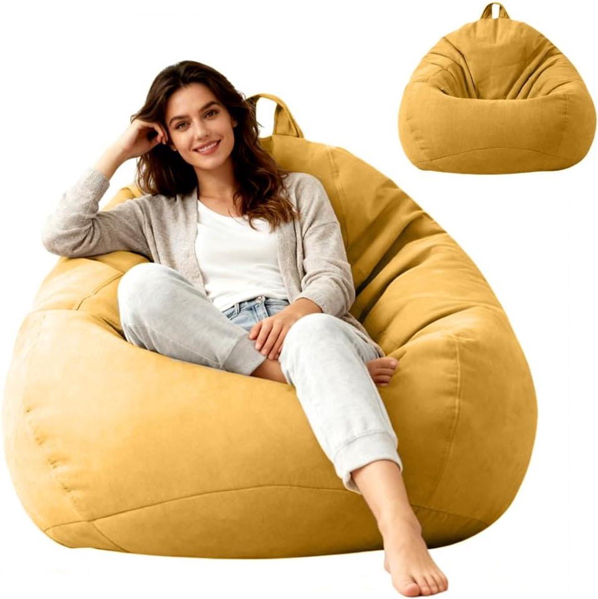 XL Zitzakhoes - Zitkussenhoes - Extra Zitten - Linnen katoen mix - 100 x 120 cm - Geel