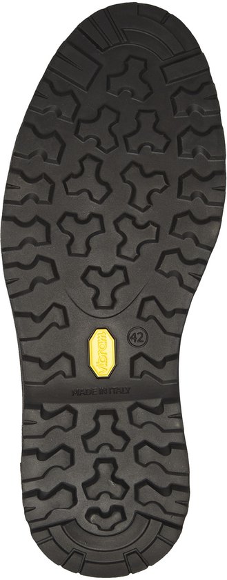 Zwarte rubberen buitenzool met profiel, Vibram-logo en maat 42.