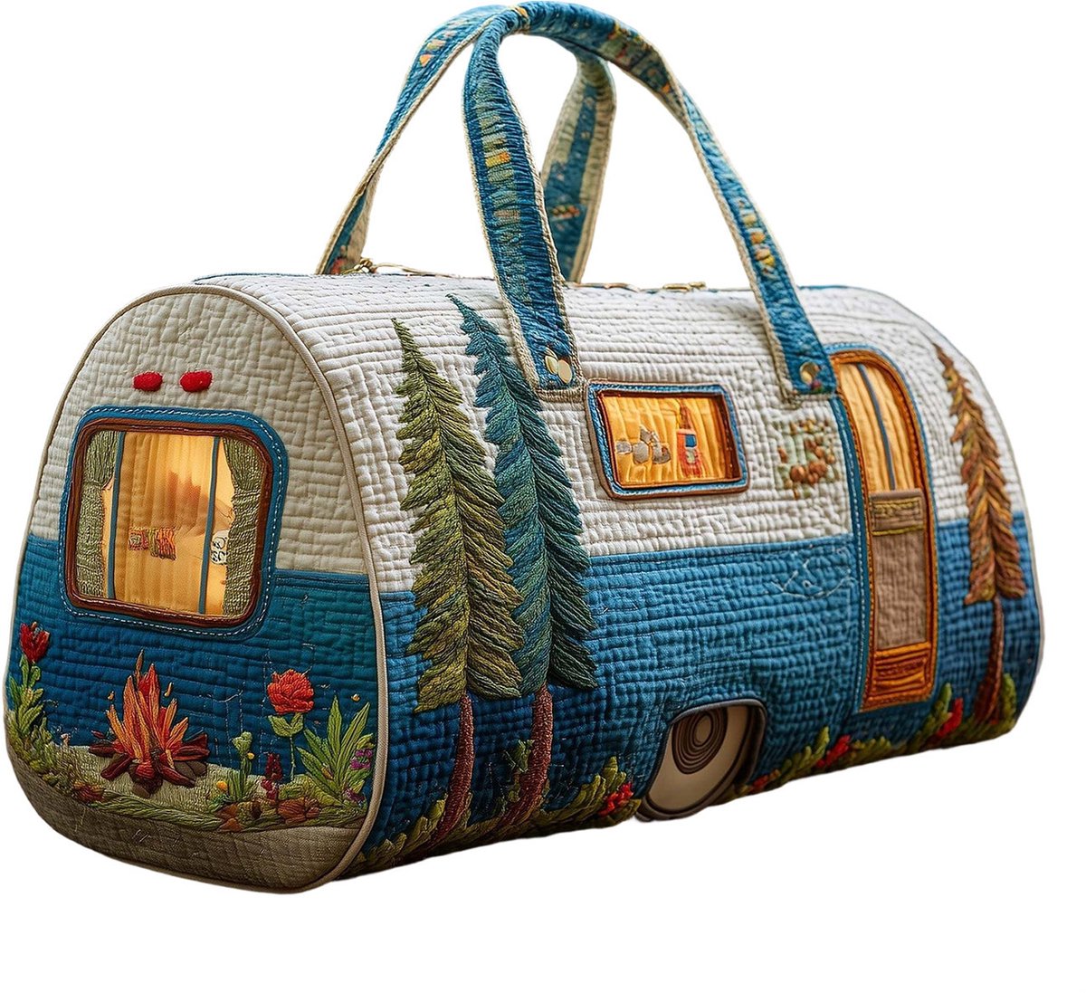 Textielen tas, retro bloemenprint in 3D-stijl, boho-stijl voor reizen en sport, meerkleurig, groot (18 x 9 x 9 inch)，3 modellen