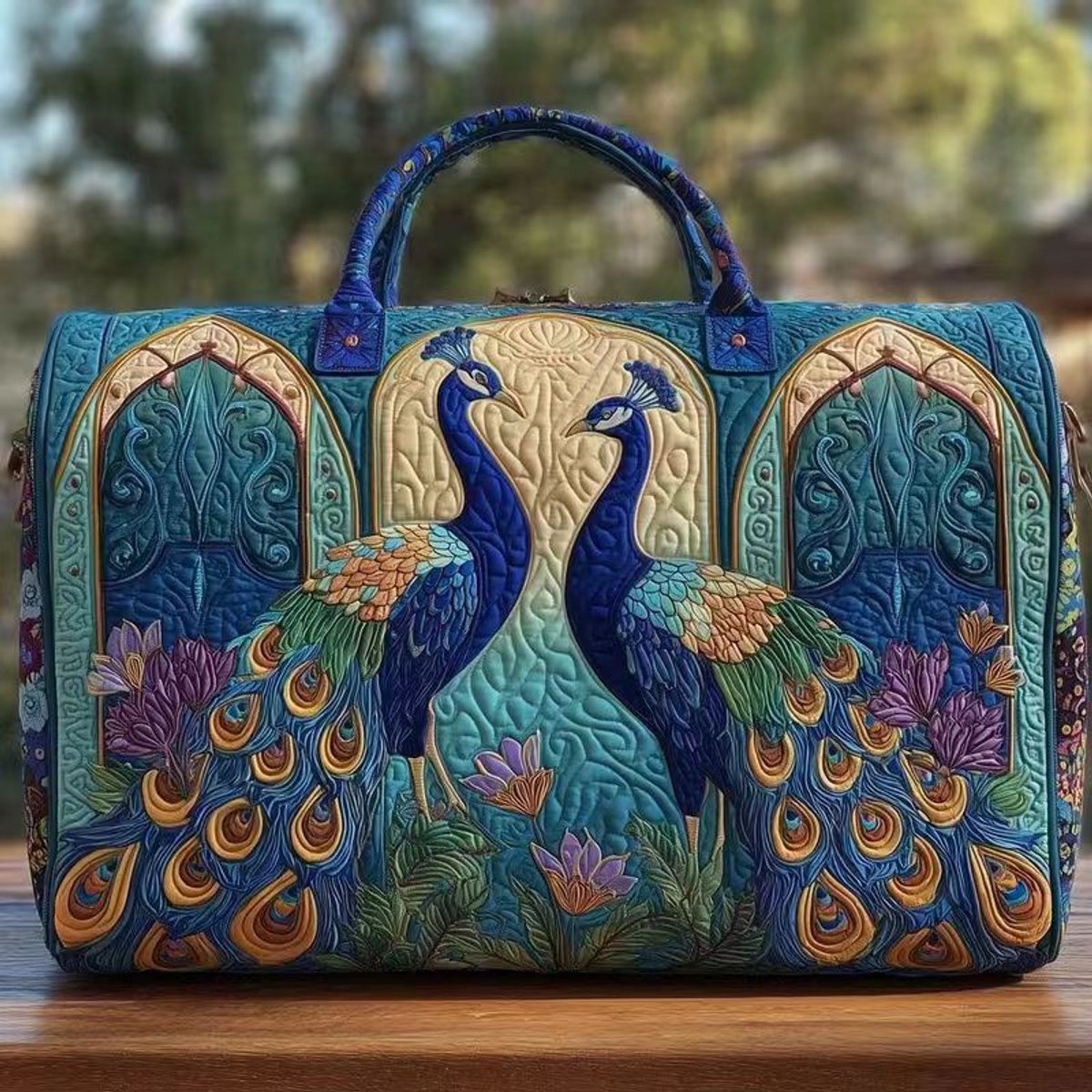 Textielen tas, retro bloemenprint in 3D-stijl, boho-stijl voor reizen en sport, meerkleurig, groot (18 x 9 x 9 inch)，60 modellen