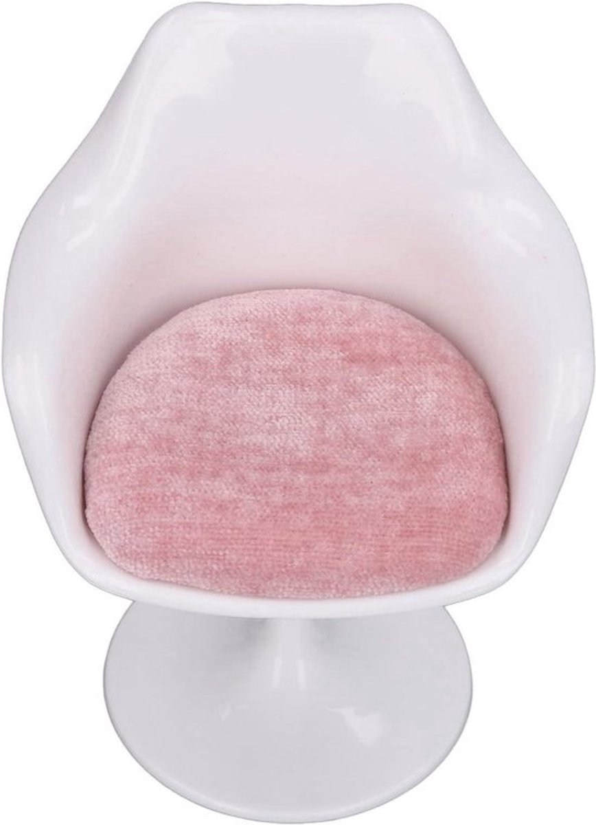 Poppenhuis stoel voor 1:6 poppen - krasbestendige bureaustoel - decoratieve witte en roze mini stoel met armleuning