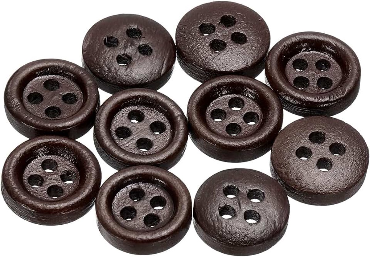 Knopen 15/32 inch (11,5 mm) 4 gaten ronde knopen van hout vervanging voor kleding doe-het-zelf handwerk decoratie donkerbruin