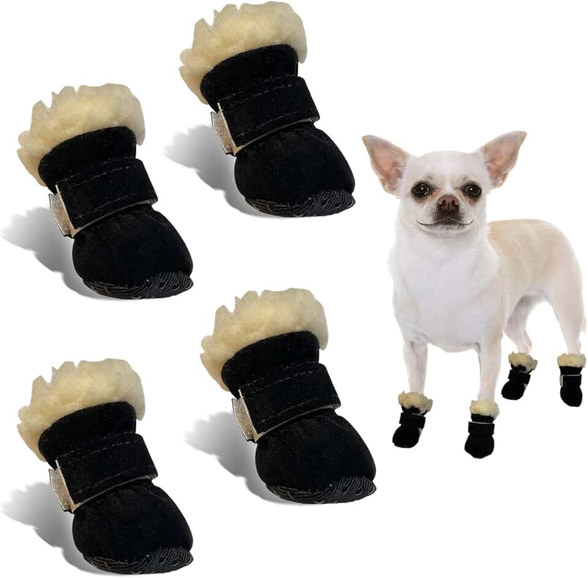 Schoenen, 4 stuks sneeuwlaarzen voor honden, winterschoenen voor honden, pootbescherming voor honden, geschikt voor kleine, middelgrote en grote honden (Zwart, M)