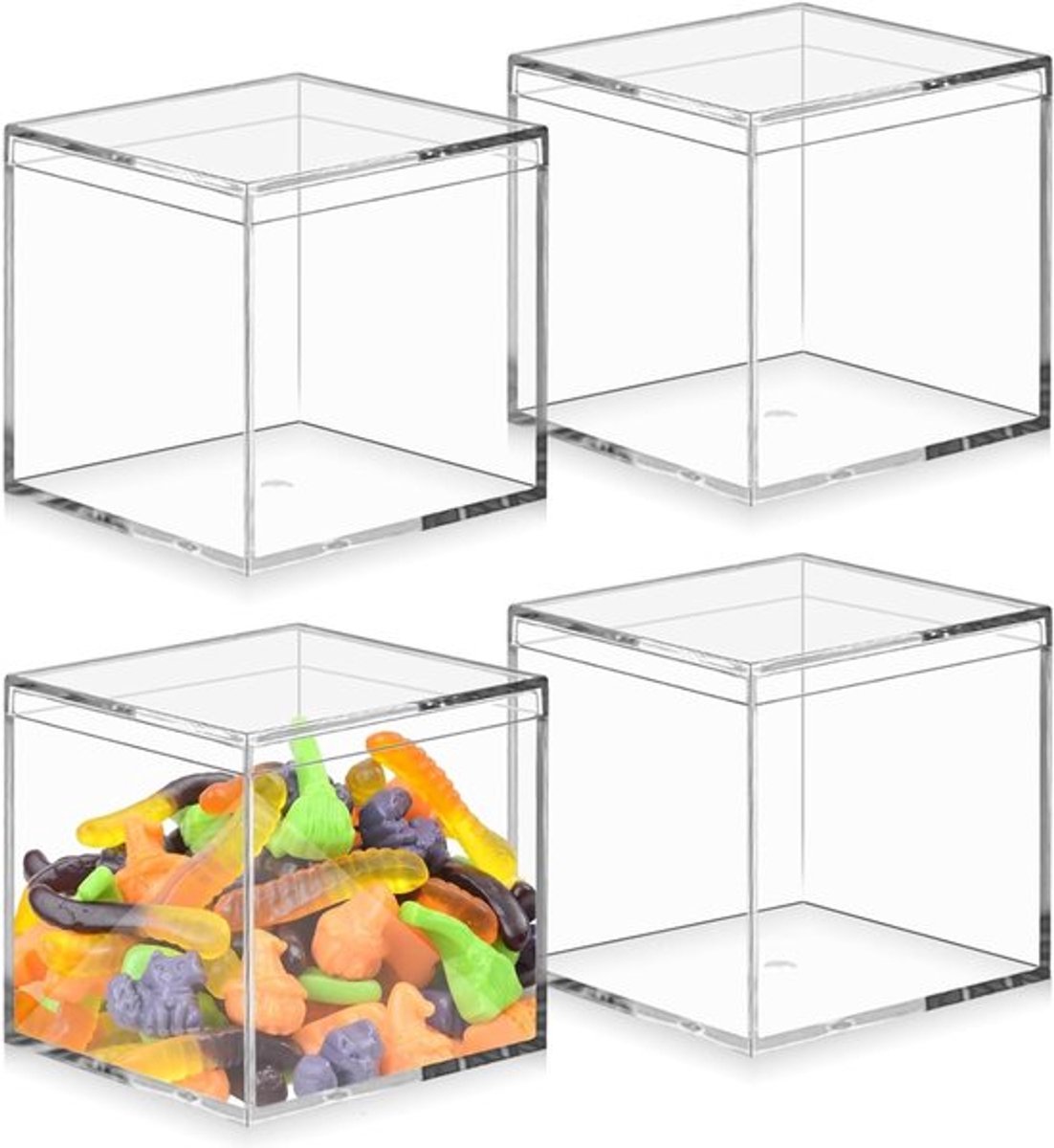 Set van 4 transparante acryldozen met deksel - 10 x 10 x 10 cm opbergdozen voor sieraden, snoep en decoratie