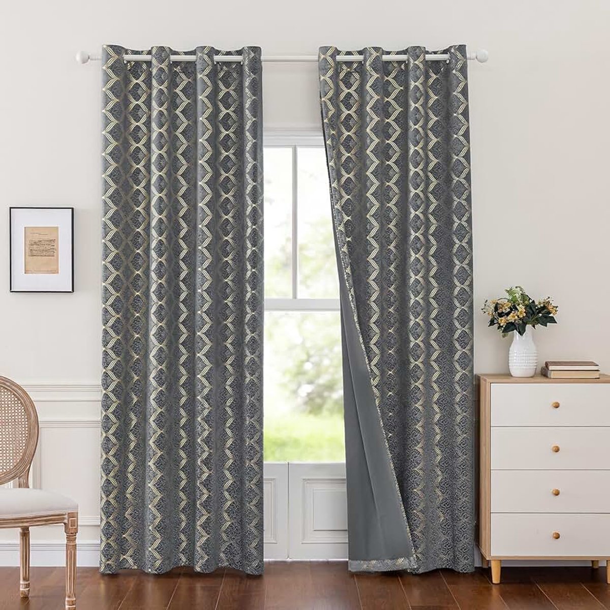Set Van 2 Thermische Verduisterende Gordijnen, 140x300cm, Fluweel Warmte-Isolerende Gordijnen, Geschikt Voor Woonkamer Slaapkamer, Modern Design Met Oogjes, Grijs