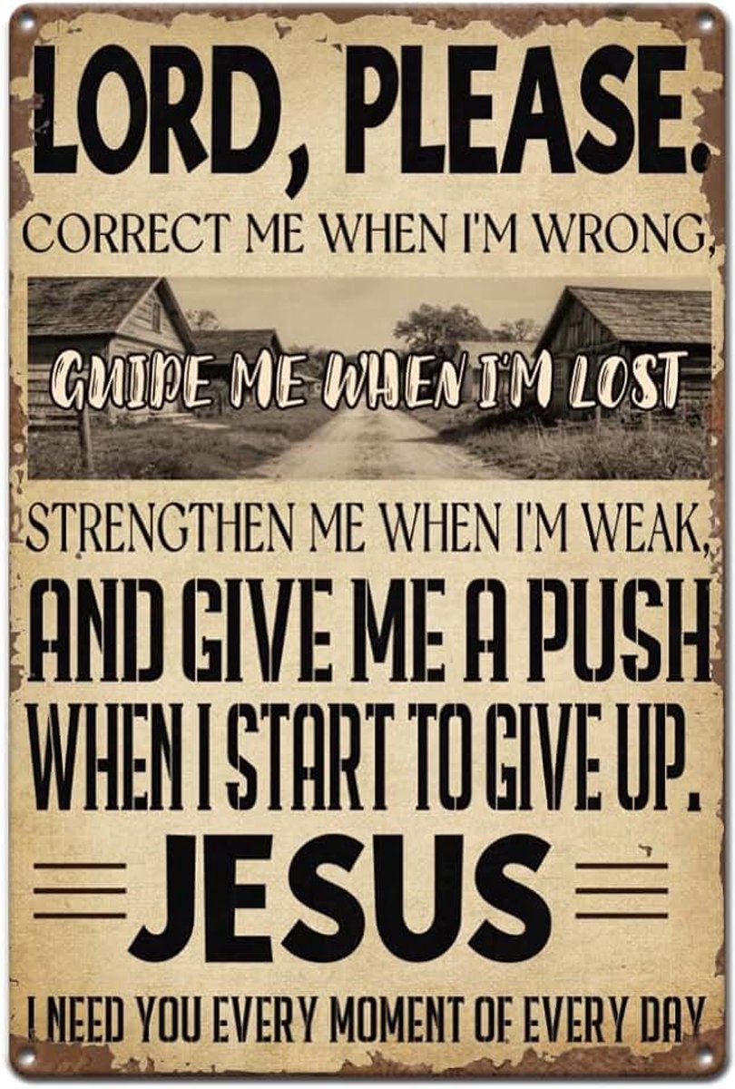 Lord Please tinnen bord christelijke tekst retro metalen borden vintage wanddecoratie decoratie thuis woonkamer garage veranda voorgeboorde opgerolde rand ijzeren plaquette geschenken 30 x