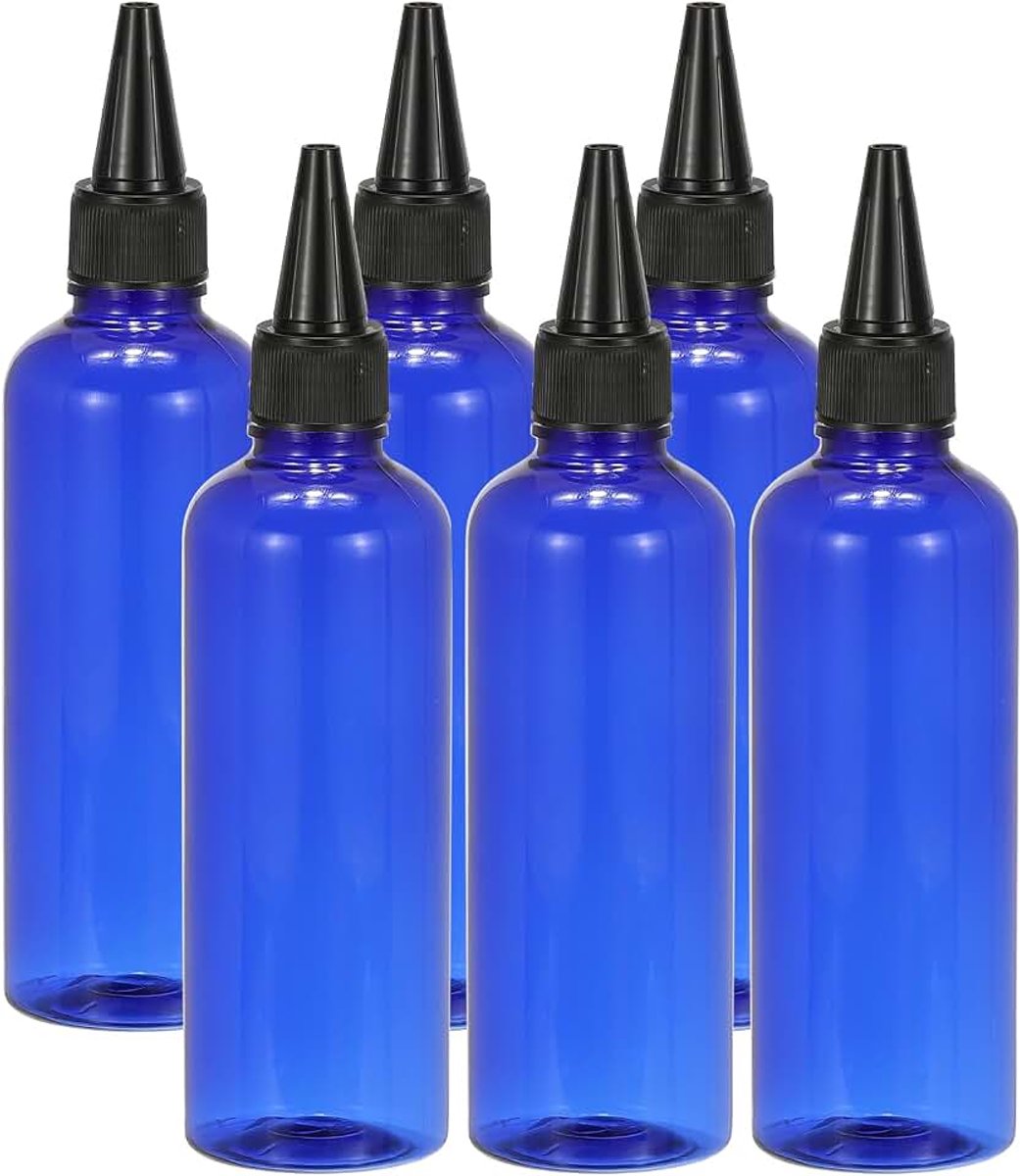 Plastic Applicator Fles, 6 stuks 3.4 oz (100 ml) Lekvrije Hervulbare Lege Dispenser Container Knijp Fles met Twist Top Cap voor Haar Inkt Vloeibare Sauzen, Blauw