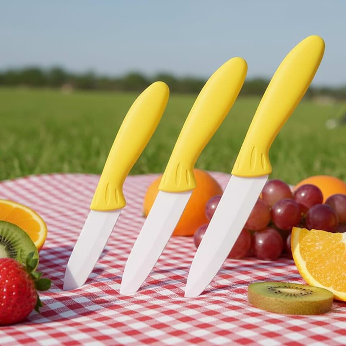 Keramische messenset, geel handvat, wit mes, 3-delige keukenmessen, 3-inch, 4-inch, 5-inch messen