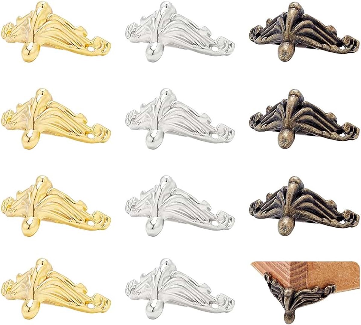 PandaHall 36 stuks 3 kleuren sieradendoos poten houten doos voeten hoekbeschermers legering hardware huis kast poten voor houten meubels opbergbox DIY