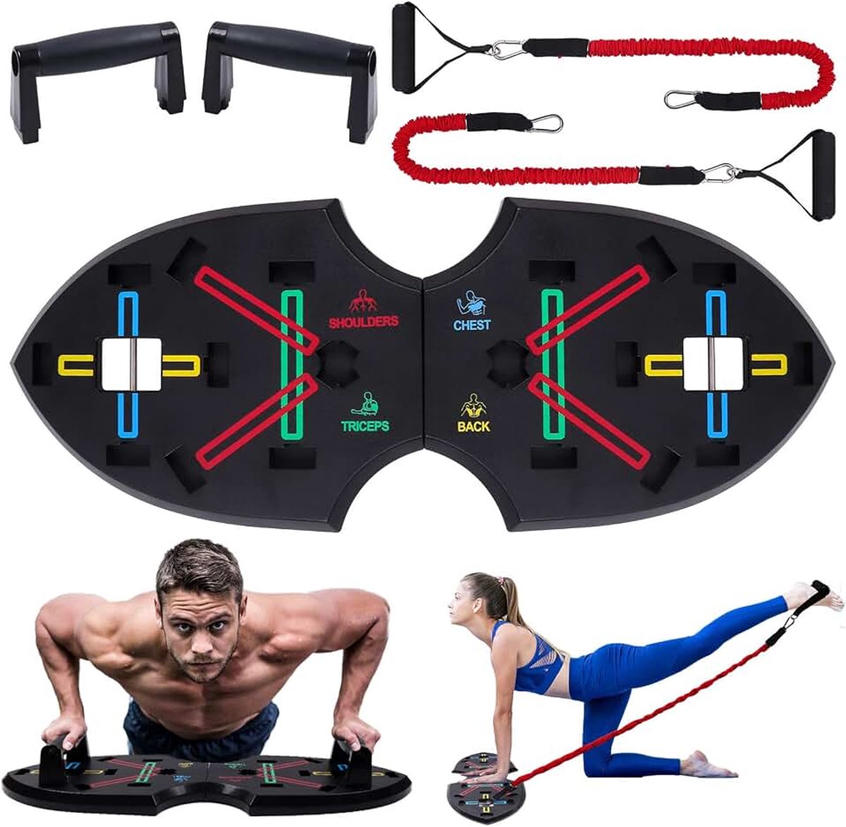 Up Rack Board, 12-in-1 multifunctionele fitnessapparatuur, opvouwbaar, voor thuis, draagbaar push-up-trainingsframe, gebruikt voor mannen en vrouwen (verstelbaar push-up-bord)