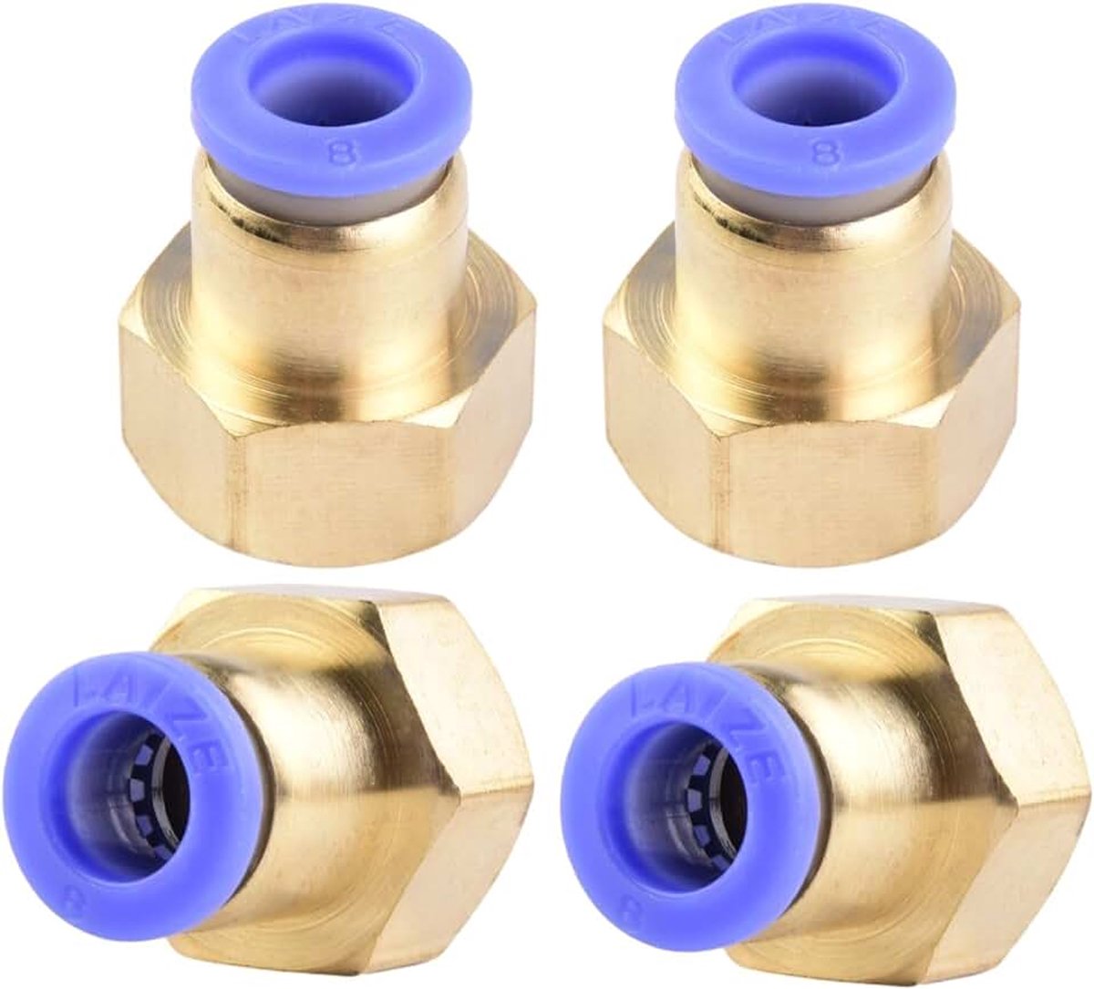4 stuks 8 mm buitendiameter x 3/8 inch PT-binnendraad rechte schroefverbinding pneumatisch aansluiting industriële kwaliteit steekaansluitingen inline pneumatische aansluitfittingen