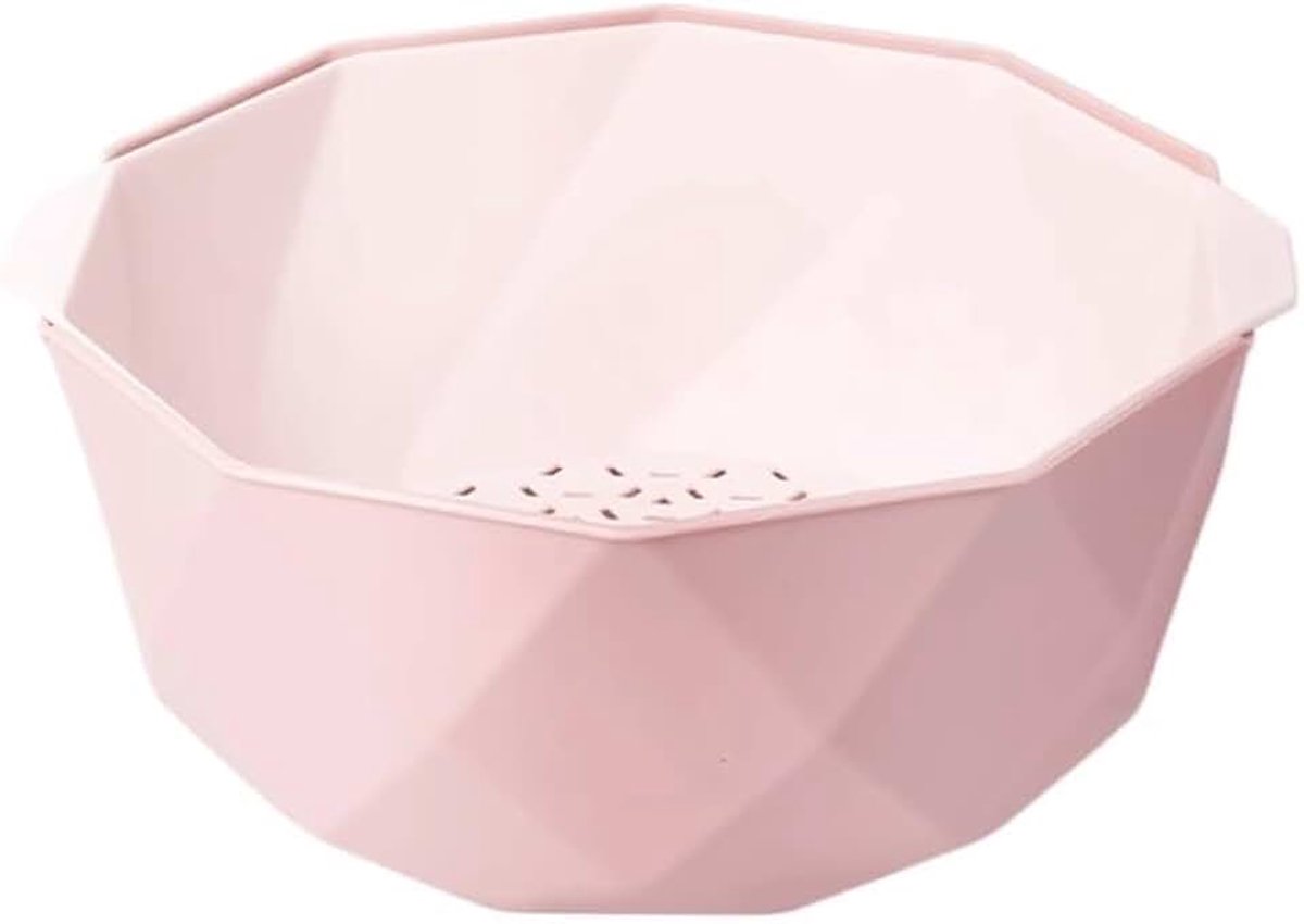 Fruitschaal Fruitschaal met zeef Dubbele decoratieve plaat Huishoudelijke vaatwasser Snackplaat Snoepplaat(Pink,Medium)