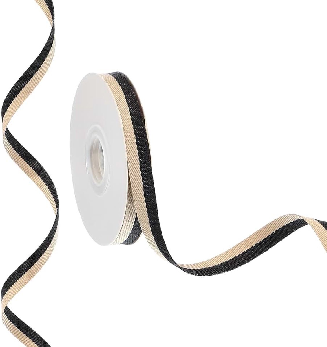 Gestreept lint voor Kerstmis, 9,8 m x 1 cm, lint snoeplint rol stoffen inpaklint voor knutselkransen verjaardag bruiloft decoratie, zwart kaki