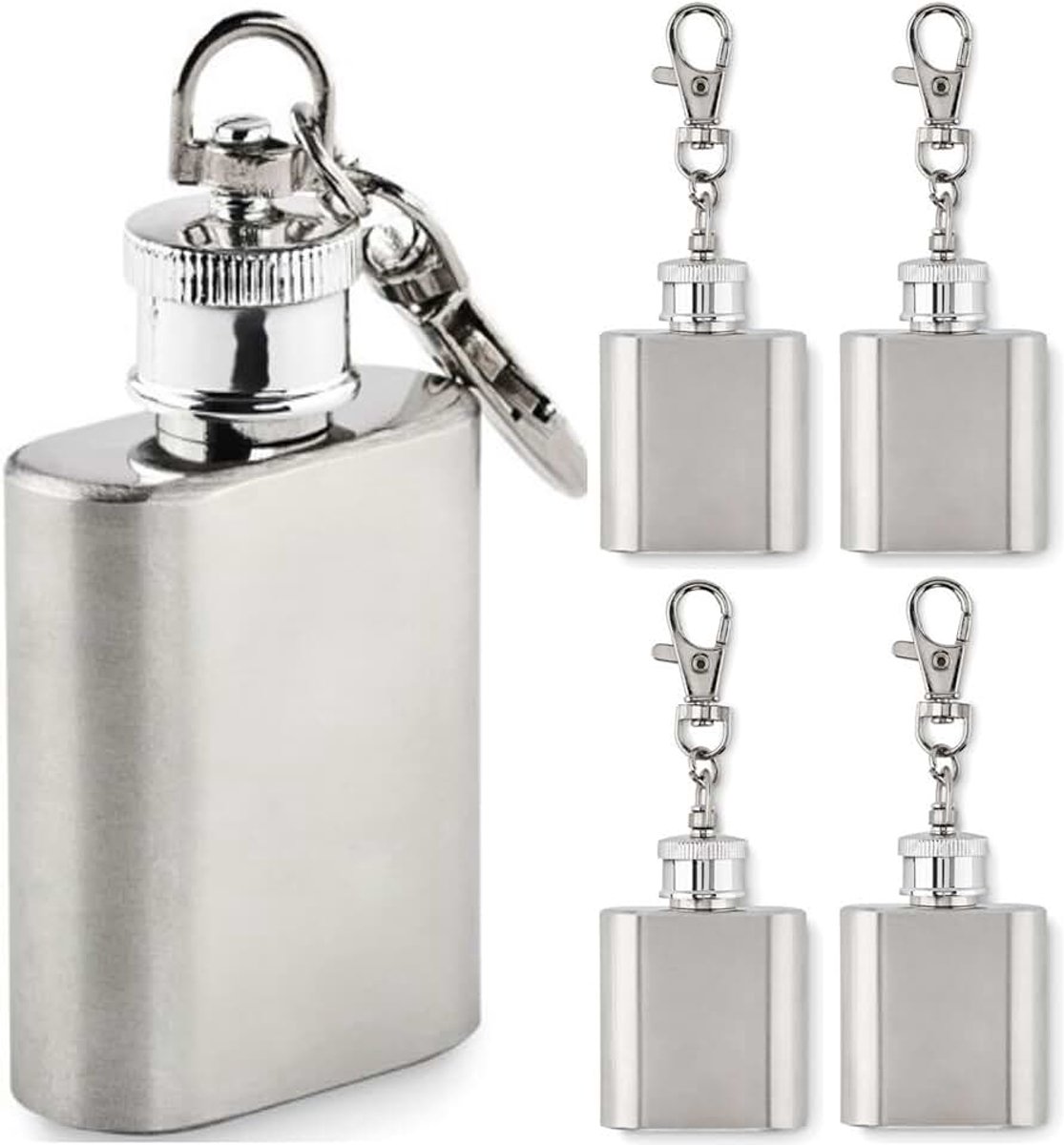 NoTrash2003 Mini Heupfles 30 ml Sleutelhanger Roestvrijstalen Heupfles voor Vruchten, Whisky, Cognac Trekking, Wandelen, Skiën, Outdoor, Verpakking van 1
