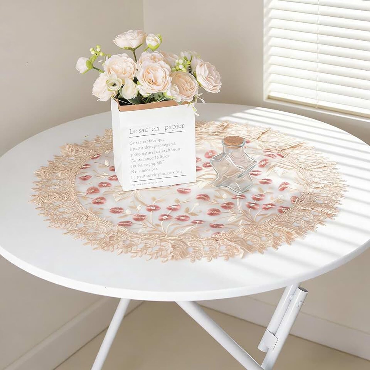 Kanten kleedje, hol bedrukt rood tafelkleed geborduurde tafeltopper kant placemats voor dressoirs en eindtafels hoes, 60 x 60 cm