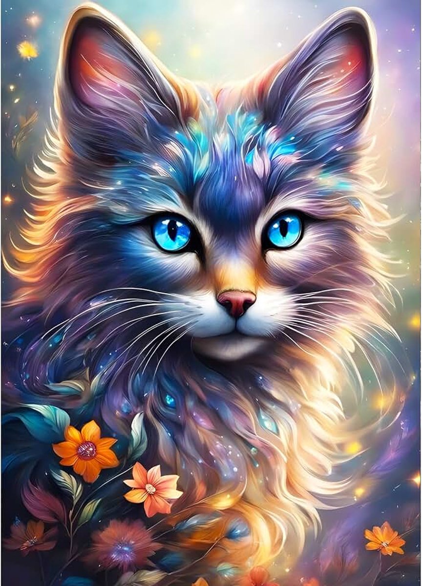Doe-het-zelf gradiënt kat 5D diamant kunst kits, ronde boor elf kitten diamant schilderij foto, dromerig schilderen op nummer kunst kits voor volwassenen beginners thuis muur decor 30,5 x 40,6