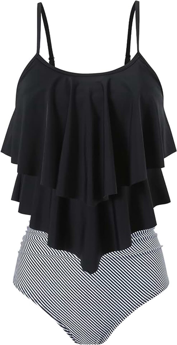 Tweedelige Hoge Taille Badmode Tankin Sets Ruches Ruches Badpak Zwemmen Kostuum